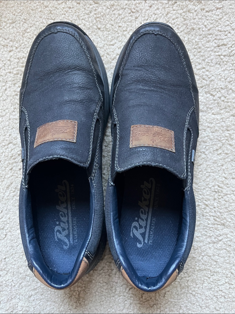 Rieker Men's Black Slip-On Loafers with Brown Accents